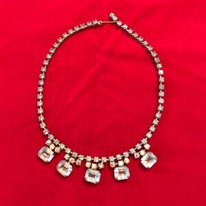 Vintage Light Blue Faceted Rhinestone Silver Tone Choker Necklace